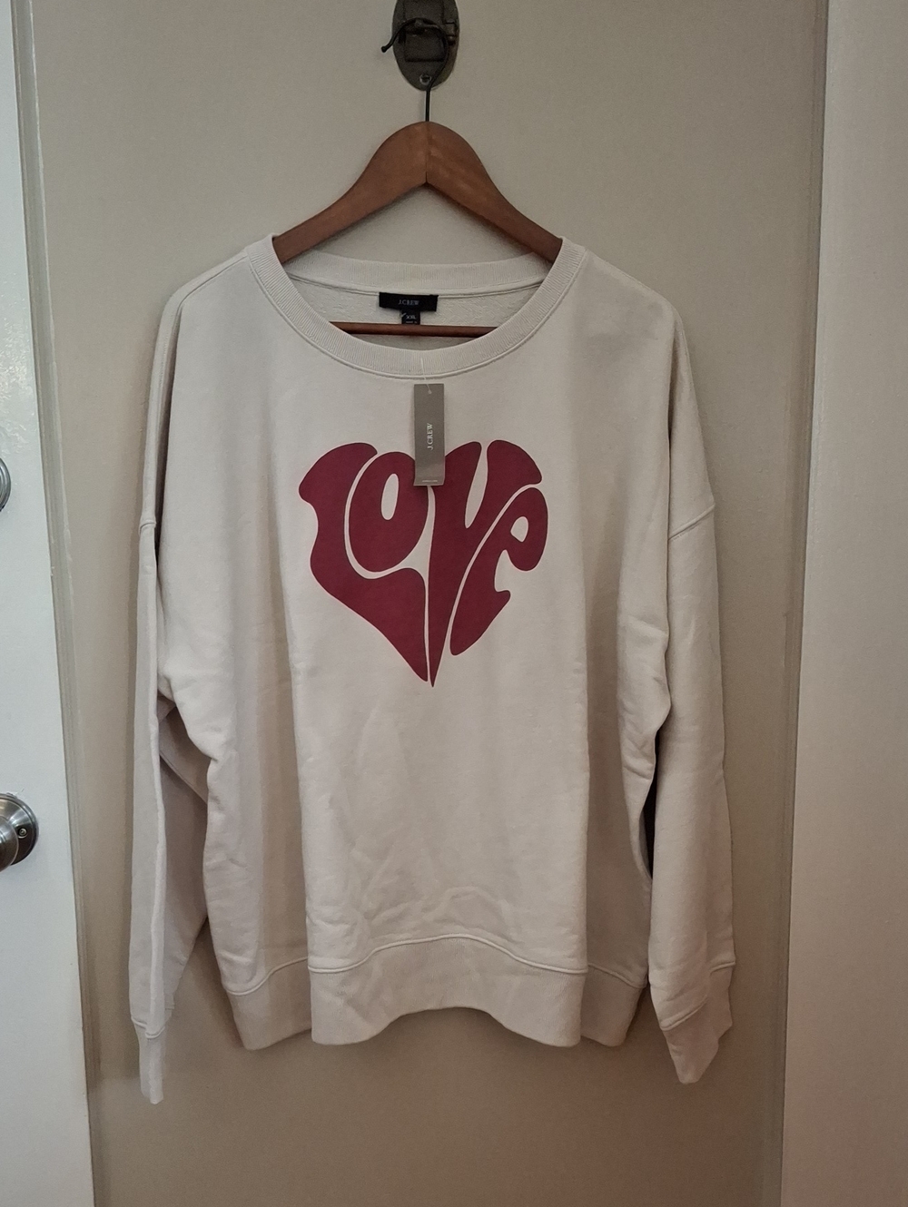 NWT J. Crew Cream Sweatshirt with Pink Heart 'LOVE' Graphic_1